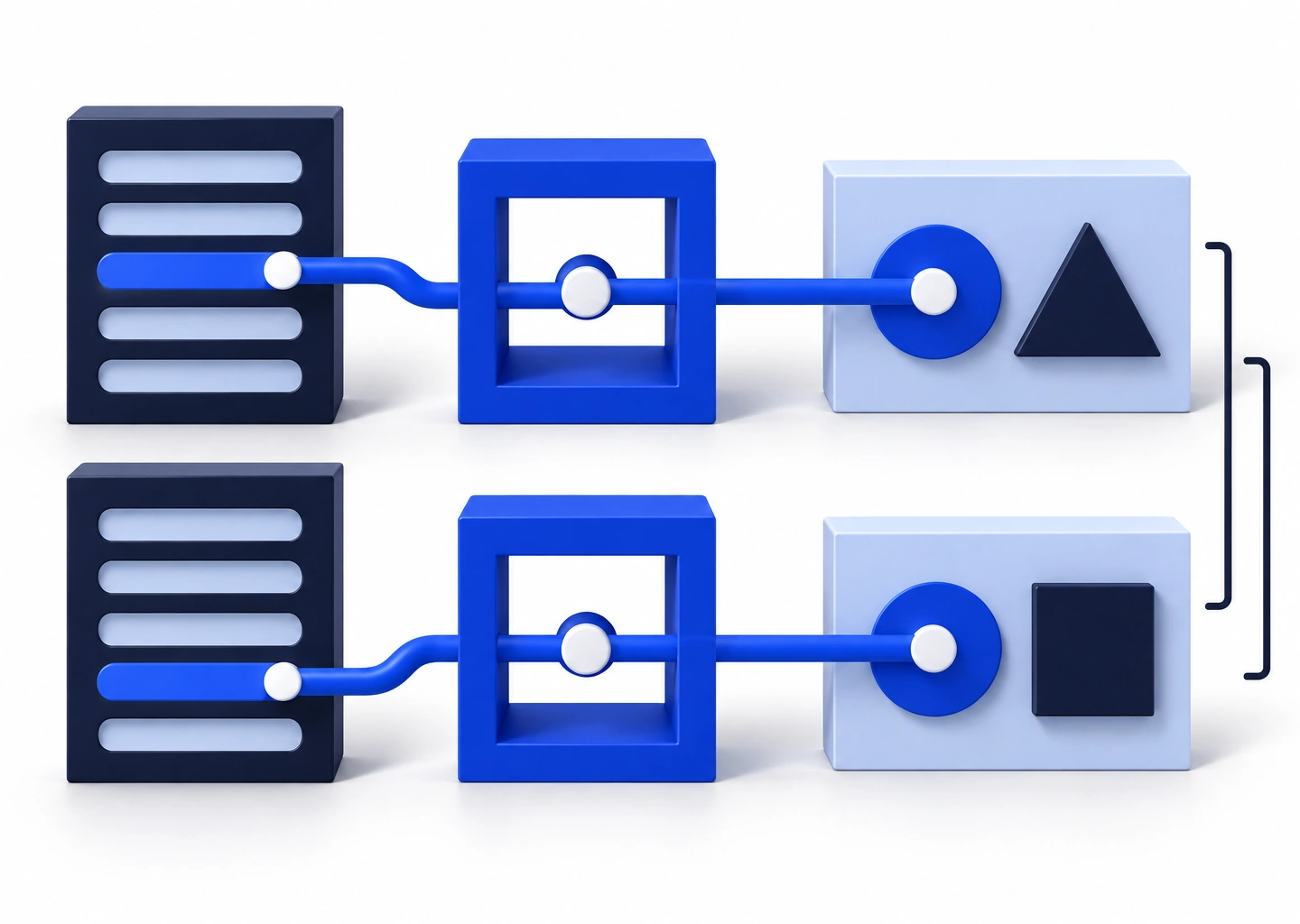 Two selected source passages connected through blue structures to distinct research findings.